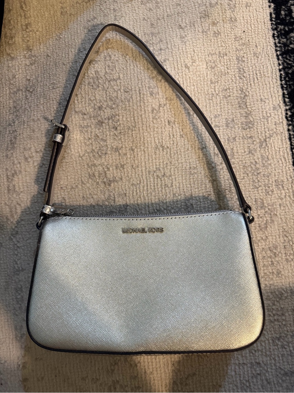 Michael Kors Metallic Silver Saffiano Shoulder Bag
